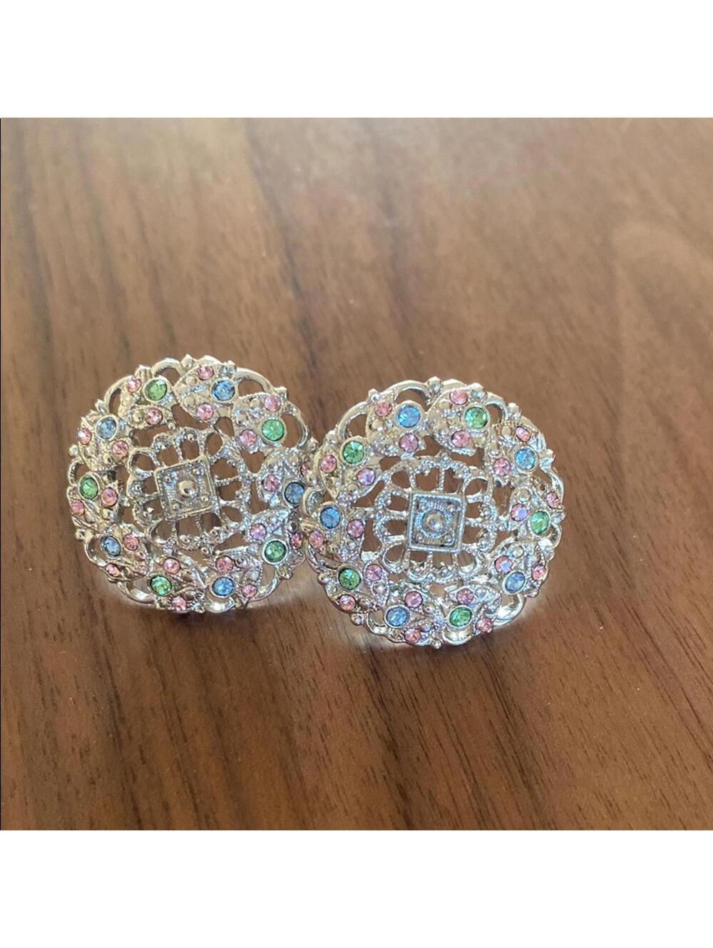 Vintage Silver and Multicolor Crystal Earrings